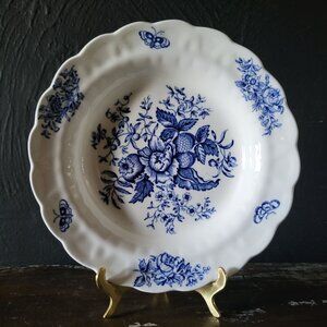 Vtg Booths England Peony Blue & White Rimmed Soup Bowl 8.5”, English Cottage